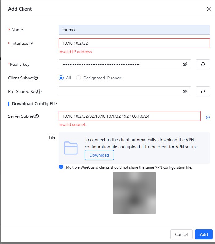 Typischer Eingabefehler: Interface IP mit /32 und mehrere Netze in einem Feld (QR-Code unkenntlich gemacht)